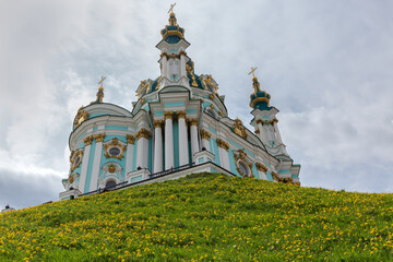 St. Andrew's Church of 18th century in springtime, Kyiv, Ukraine