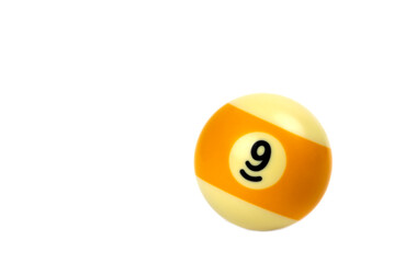 Pool ball number 9 isolated on a white background. close up