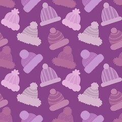 Winter hat seamless cartoon pattern for fabrics and packaging and linens and kids and wrapping paper