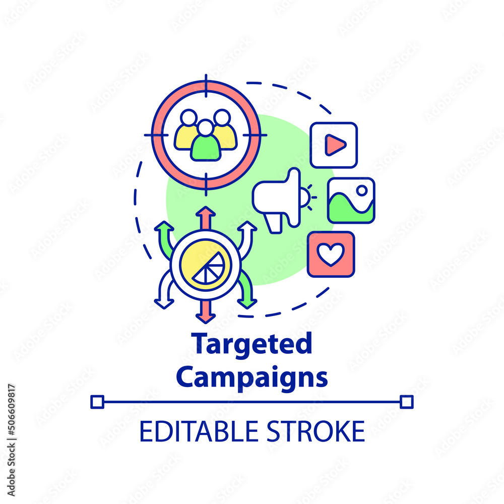 Poster targeted campaigns concept icon. personalized content. digital first advantages abstract idea thin l