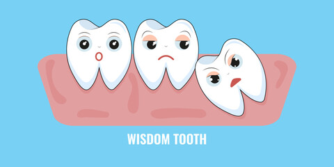 Fototapeta premium Wisdom tooth icon. Vector illustration. Dental care concept. Angry, surprised and annoyed kawai emoji