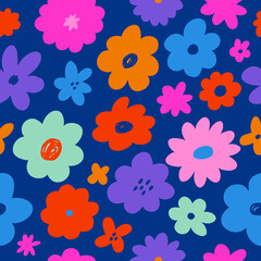 Seamless pattern with hippie aesthetic. Spring mood. Vector Hand drawn background for design and card, covers, package, wrapping paper.