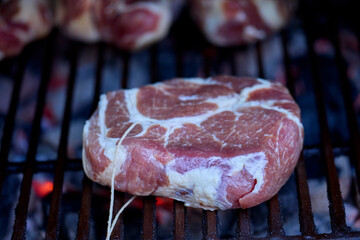various pieces of grilled meat, grilled food.