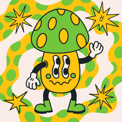 Cartoon vector funny cute Comic characters, psychedelic mushroom.