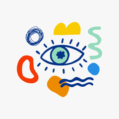 Vector eye cartoon illustration Inscription for posters, cards, emblem, t-shirt, sticker, poster, wall decoration, print. 