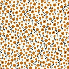 Simple vintage pattern. brown flowers, black leaves. light background. Fashionable print for textiles, wallpaper and packaging.