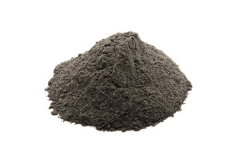 Black cosmetic clay powder isolated on white background