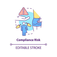 Compliance risk concept icon. Risk category abstract idea thin line illustration. Legal penalties. Illegal practices. Isolated outline drawing. Editable stroke. Arial, Myriad Pro-Bold fonts used