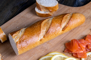 sliced baguette while cooking in the kitchen