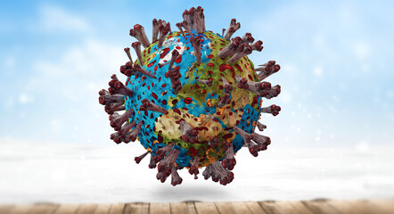earth as virus cell at winter background concept of pandemic e.g. Covid-19 3d-illustration. elements of this image furnished by NASA