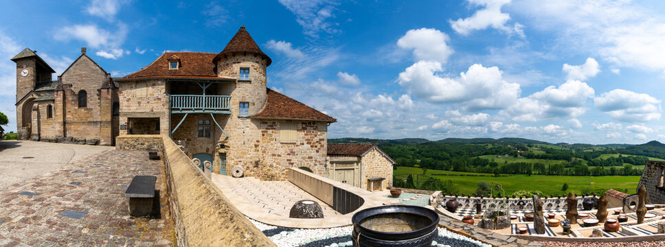 panorama view of the idyllic French village of Curemonte in the Dordogne Valley