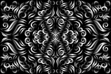 seamless Black and white caleidoscope gradient flower art pattern of indonesian borneo traditional tenun batik ethnic dayak ornament