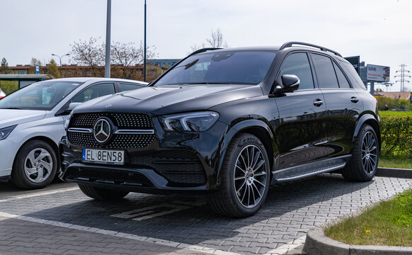 Łódź, Poland - May 1, 2022: A picture of a black Mercedes Benz GLE Coupé at a car dealership.