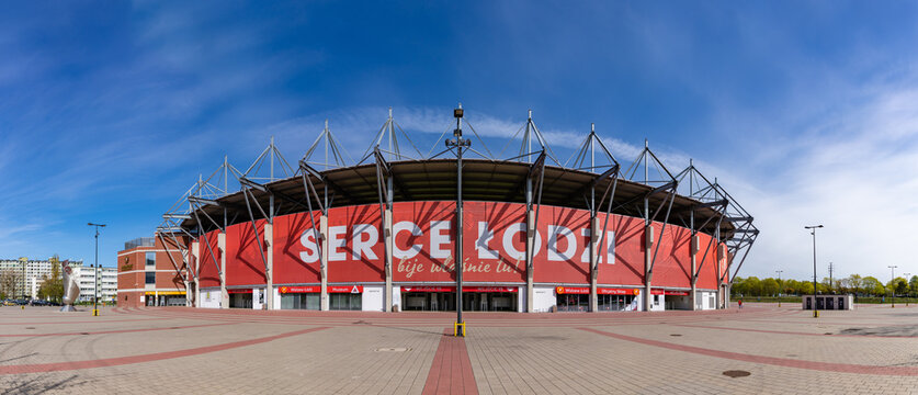Ł&oacute;dź, Poland - May 1, 2022: A picture of the Widzew Ł&oacute;dź Stadium, for the Polish football club..