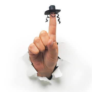 Concept of orthodox jewish in hat. Purim, festival, holiday, celebration, judaism, religion, emotions concept.