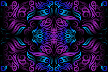 Beautiful glow colour caleidoscope gradient flower line art pattern wallpaper of indonesian traditional abstract batik  ethnic dayak ornament for commercial  ads