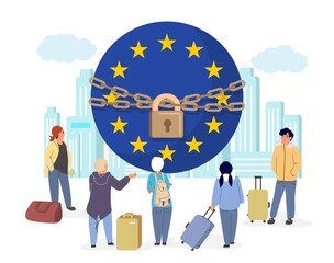 Closed EU borders vector metal chain and padlock