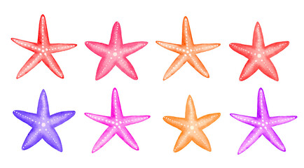 Fototapeta na wymiar Set of colorful watercolor starfish