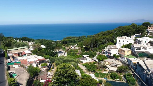 Aerial view of Anacapri town and homes in summer season, Capri - Italy