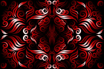  luxurious red and white gradien caleidoscope flower and leaf line art pattern of indonesian culture traditional batik ethnic dayak ornament for wallpaper ads background 