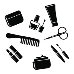 Beautiful Female Make Up on white  Background Vector llustration of Makeup Woman  beauty tools icon flat design style vector graphic illustration set