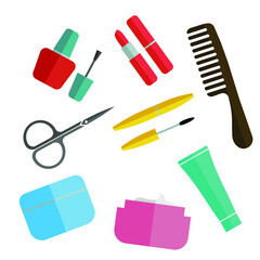Beautiful Female Make Up on white  Background Vector llustration of Makeup Woman  beauty tools icon flat design style vector graphic illustration set