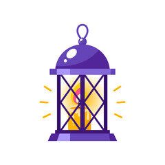 Candle lantern icon. Cartoon illustration of a vintage lantern with burning candle isolated on a white background. Vector 10 EPS.
