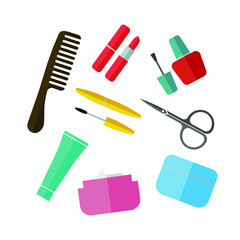 Beautiful Female Make Up on white  Background Vector llustration of Makeup Woman  beauty tools icon flat design style vector graphic illustration set