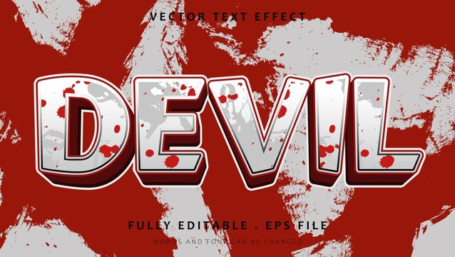 3d White Red Grunge Word Devil Editable Text Effect Design Template