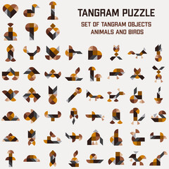 Set of Tangram Puzzle Leaf with different schemas.