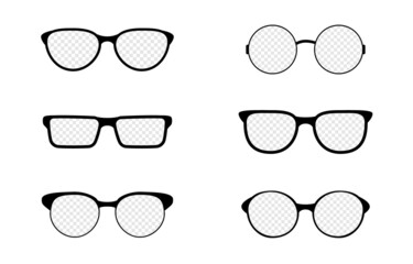 Set of vector glasses png. Sunglasses on an isolated transparent background. Glasses frame, glasses silhouette PNG.