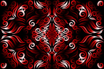  luxurious red and white gradien caleidoscope flower and leaf line art pattern of indonesian culture traditional batik ethnic dayak ornament for wallpaper ads background 