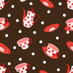 vector seamless pattern with cute cartoon dishes, cozy print