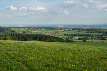 Beautiful Czech landscape near Krkonose with hills, meadows and forests