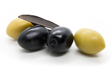 Black and green olive on white background