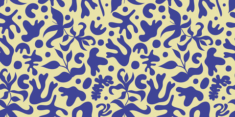 Bright matisse shape seamless floral pattern Flat vector illustration. Bright seamless pattern. Abstract matisse shape for decoration design.