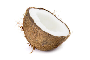 Coconut cut in half on white background