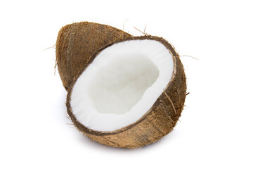  Coconut cut in two half on white background