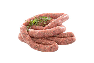 raw herb sausages isolated on a white background