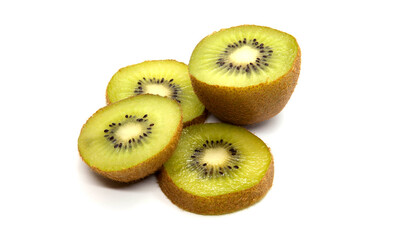 Half kiwi fruit and slices kiwi isolated on white