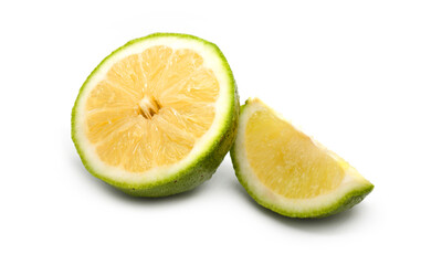 Half lemon and slice isolated on white