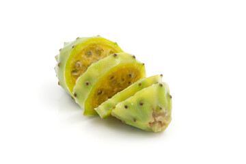 Sliced prickly pears or opuntia fruits isolated white background