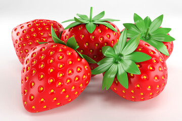 Strawberry isolated. Strawberries isolate. Whole strawberry on white. Strawberries isolate. Side view organic strawberries. Full depth of field. With clipping path. 3d render