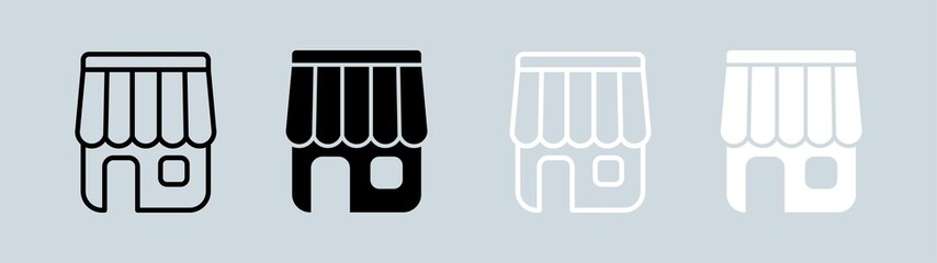 Store icon in black and white vector illustration. Retail shop icon collection.