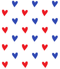 Vector seamless pattern of hand drawn sketch doodle American USA flag hearts isolated on white background