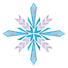 Cute watercolor snowflake hand-drawn. Christmas. New Year