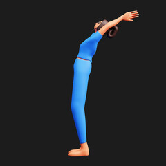 3D Young Lady Practicing Hasta Uttanasana Against Black Background.