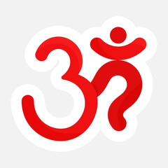 Isolated Om Sticker Or Symbol In Red Color.