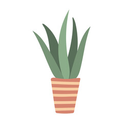 Aloe in pot isolated vector. Houseplant in clay striped pot. Home plant for room, office and apartment interior clipart