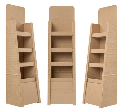 3D rendering - High resolution image pos floor display  box template isolated on white background, high quality details of cardboard